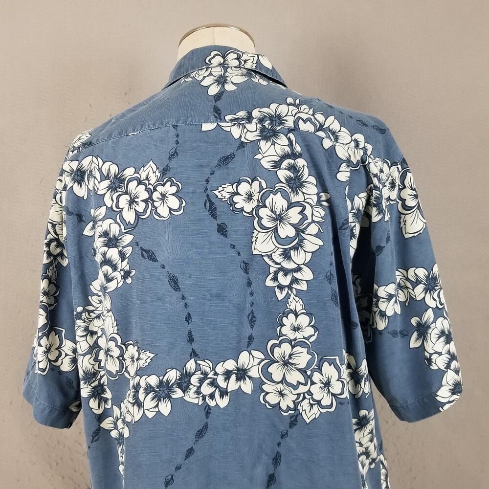 Tommy Bahama Shirt Mens Large Blue Silk Floral Hawaiian Button Up Camp Casual - Picture 8 of 12